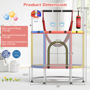 55" Kids Trampoline Gift for for 3-6 Years Old Boys and Girls-Red