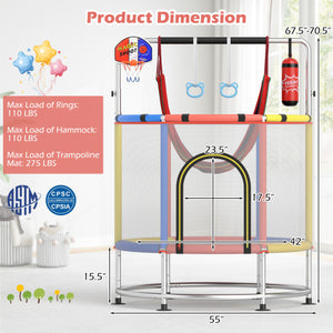 55" Kids Trampoline Gift for for 3-6 Years Old Boys and Girls-Red