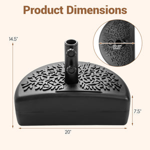 55 LBS Half Round Patio Umbrella Base  for Deck Lawn Poolside-Black