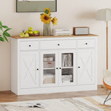 55" Large Buffet Sideboard Kitchen Storage Cabinet with 3 Drawers 2 See-through Doors Adjustable Shelves Wine Bar Table-White