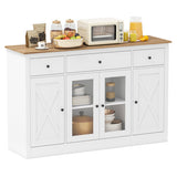 55" Large Buffet Sideboard Kitchen Storage Cabinet with 3 Drawers 2 See-through Doors Adjustable Shelves Wine Bar Table-White