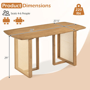 55" Solid Rubber Wood Dining Table Set for 4 People with Rounded Edges-Natural