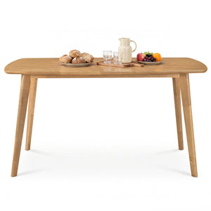 55" Solid Wood Dining Table for 4-6 People with Rounded Edges-Natural