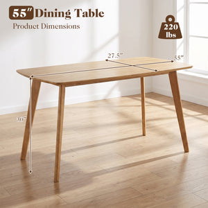55" Solid Wood Dining Table for 4-6 People with Rounded Edges-Natural