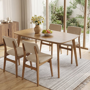 55" Solid Wood Dining Table for 4-6 People with Rounded Edges-Natural