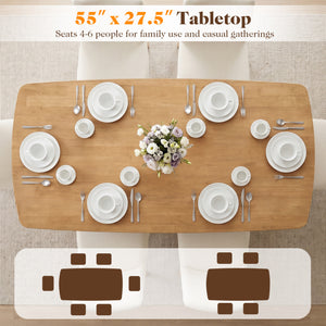 55" Solid Wood Dining Table for 4-6 People with Rounded Edges-Natural