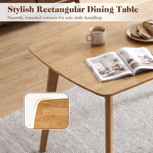 55" Solid Wood Dining Table for 4-6 People with Rounded Edges-Natural