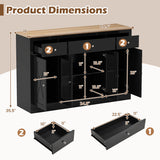 55" Large Buffet Sideboard Kitchen Storage Cabinet with 3 Drawers 2 See-through Doors Adjustable Shelves Wine Bar Table-Black