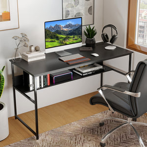 55 x 24 inch Computer Desk with Power Outlets and USB Ports-Black
