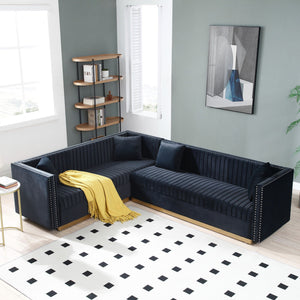 Contemporary Vertical Channel Tufted Velvet Sectional Sofa For Living Room With 4 Pillows by Couch.com