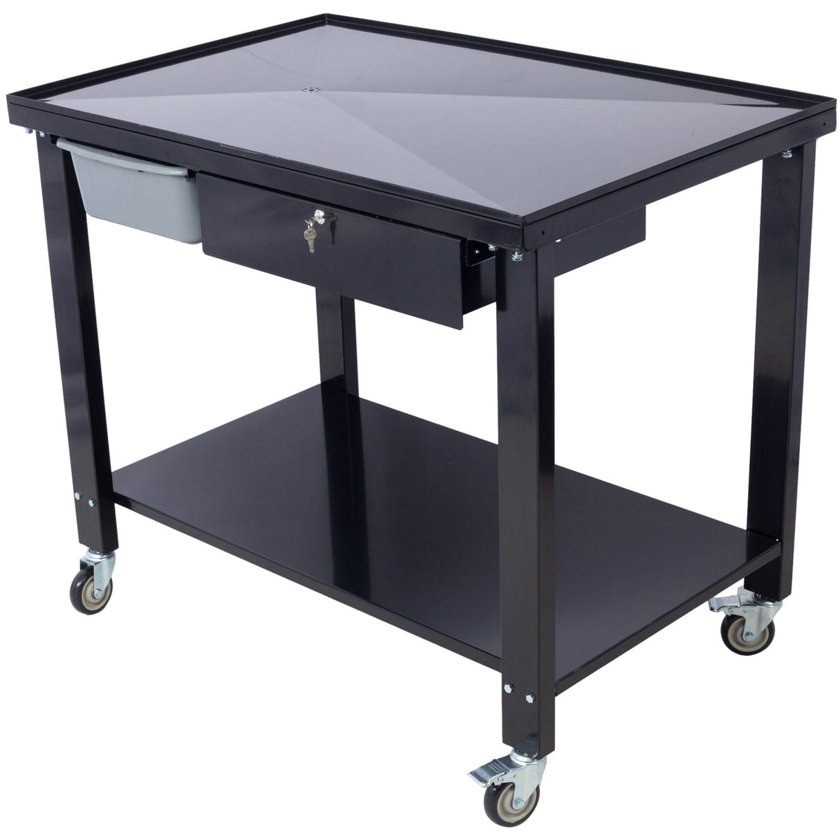 Transmission Teardown Work Station 1 / 2 Ton Capacity Sloping Drain Table Locking Drawer Removable Drain Basin Full-Width Lower Shelf Four 4" Caster Wheels by Couch.com