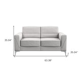 63" Light Gray And Silver Faux Leather Loveseat