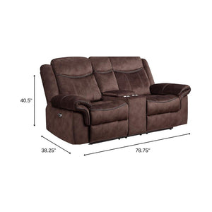 79" Dark Brown Microfiber Power Reclining Loveseat With Storage