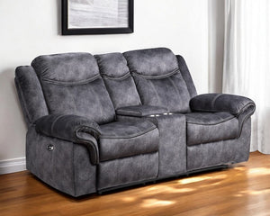 79" Dark Gray Microfiber Power Reclining Loveseat With Storage