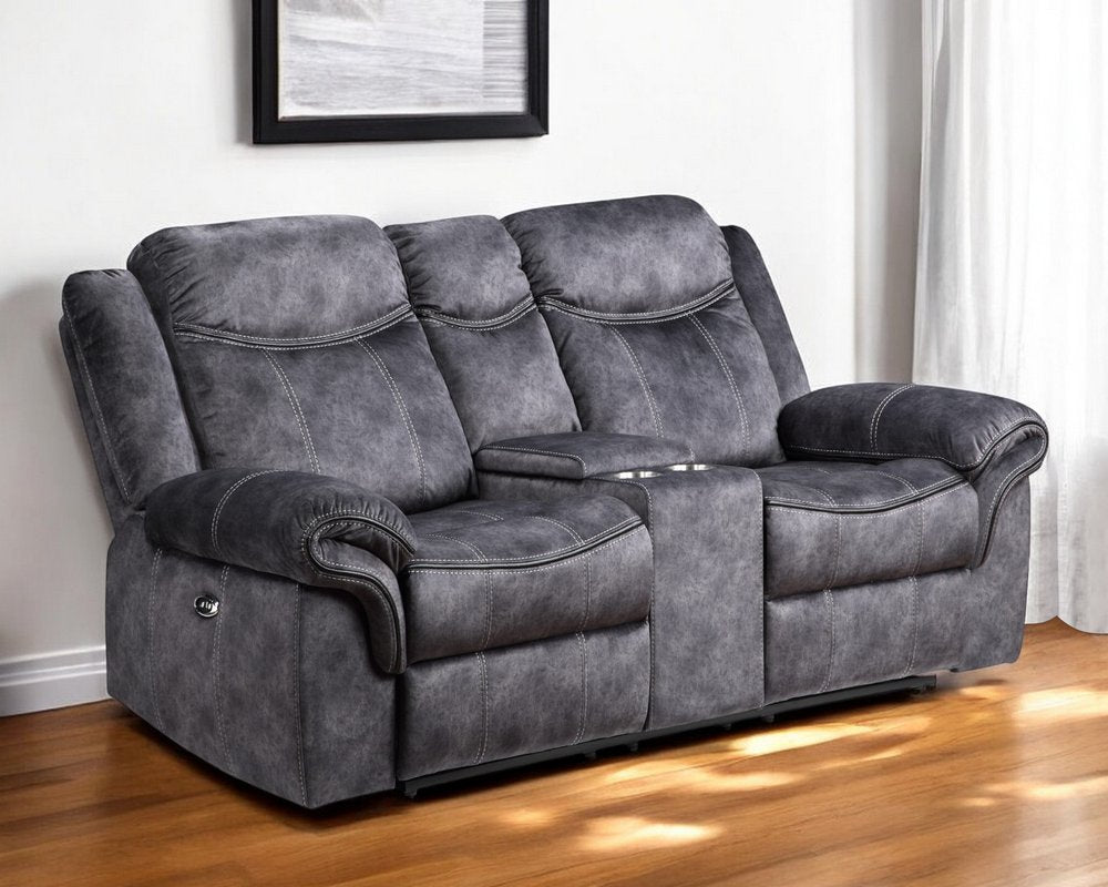 79" Dark Gray Microfiber Power Reclining Loveseat With Storage