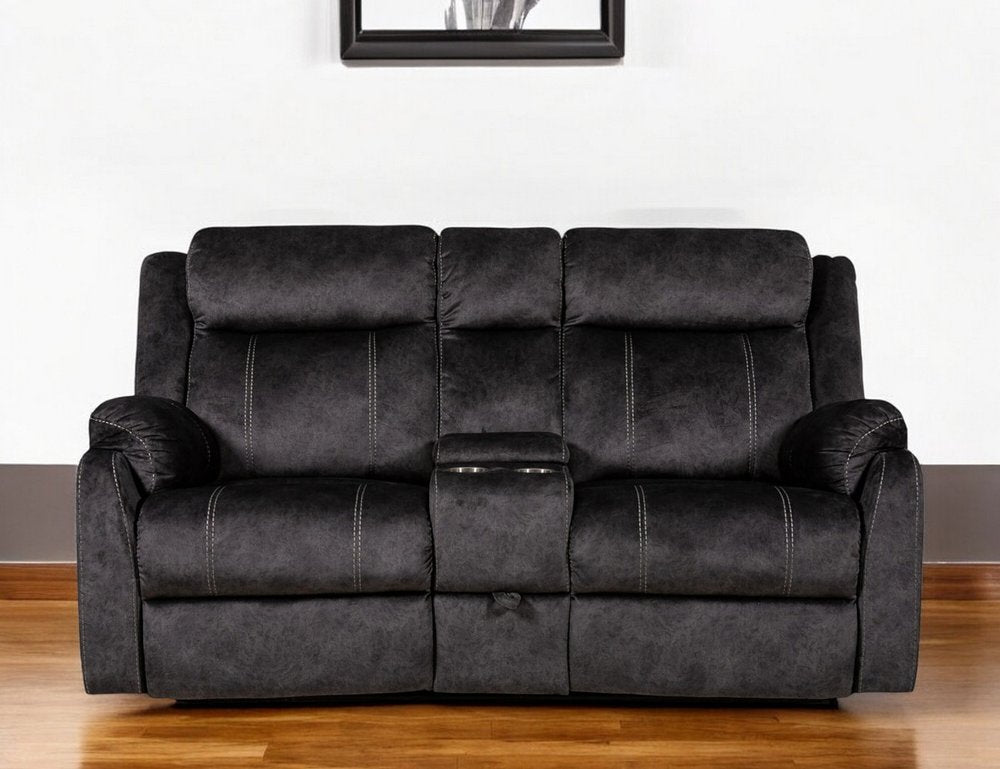 70" Dark Gray Microfiber Manual Reclining Loveseat With Storage