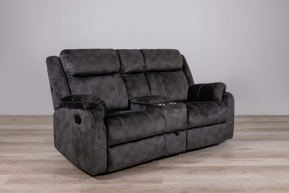 70" Dark Gray Microfiber Manual Reclining Loveseat With Storage