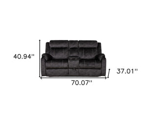 70" Dark Gray Microfiber Manual Reclining Loveseat With Storage