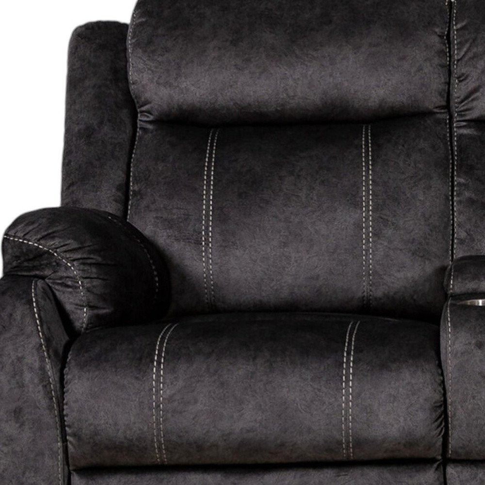 70" Dark Gray Microfiber Manual Reclining Loveseat With Storage