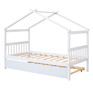 Wooden House Bed With Twin Size Trundle by Couch.com