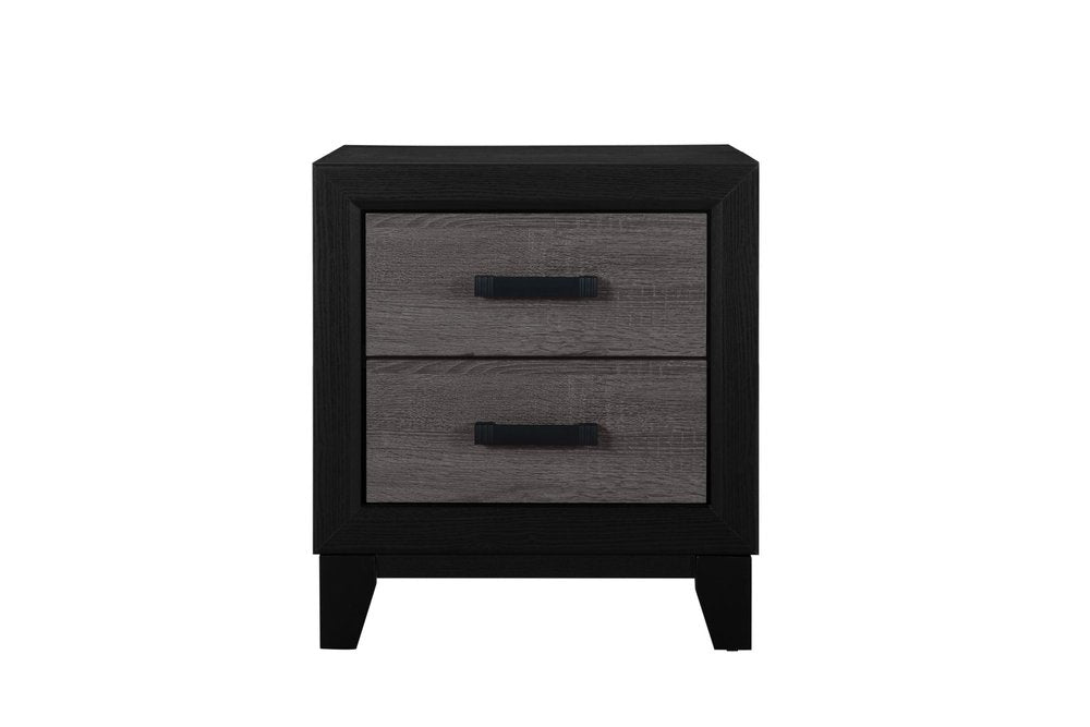22" Black And Gray Wood Two Drawer Nightstand