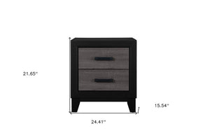 22" Black And Gray Wood Two Drawer Nightstand