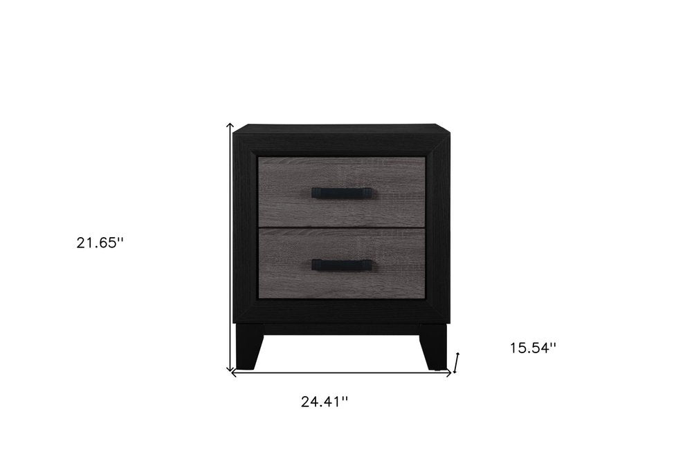 22" Black And Gray Wood Two Drawer Nightstand