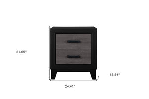22" Black And Gray Wood Two Drawer Nightstand