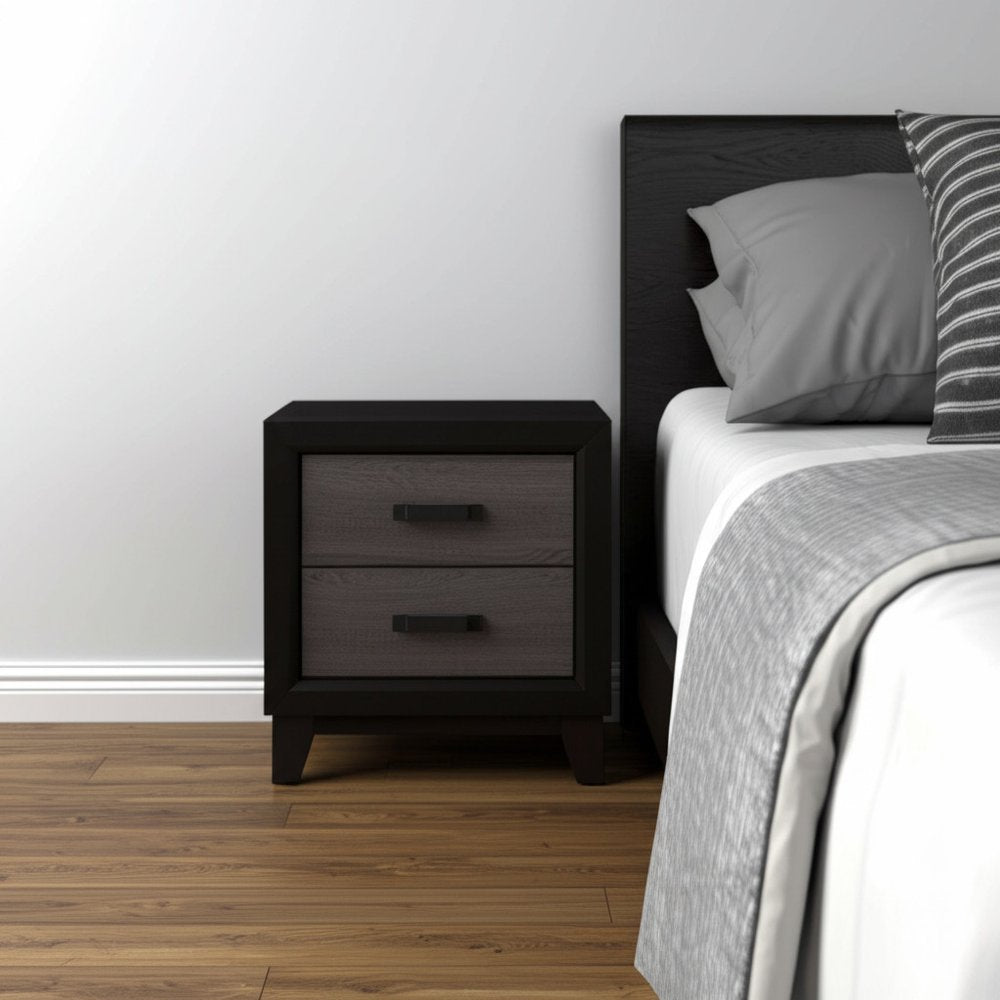 22" Black And Gray Wood Two Drawer Nightstand