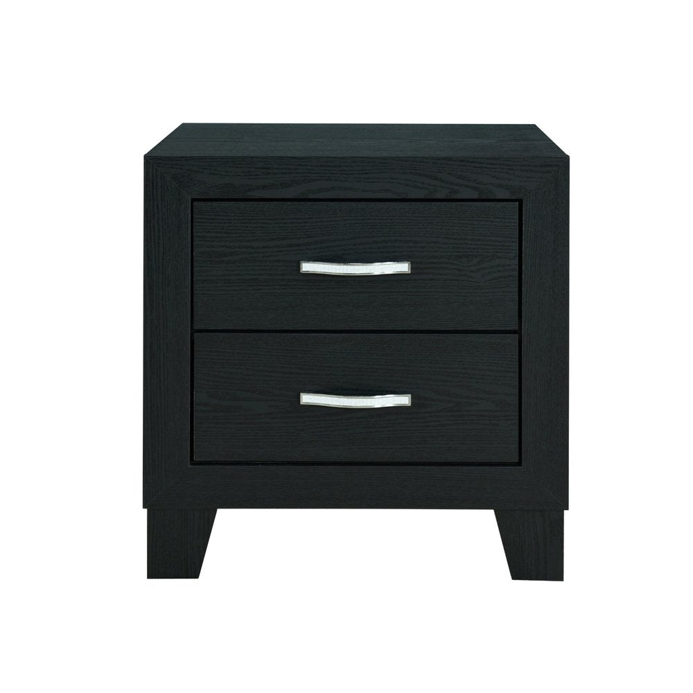 22" Black Solid and Manufactured Wood Two Drawer Nightstand