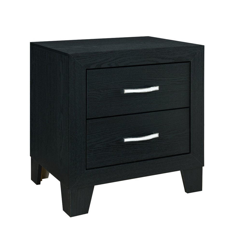 22" Black Solid and Manufactured Wood Two Drawer Nightstand