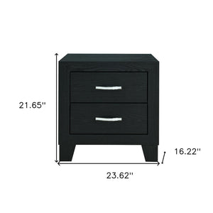 22" Black Solid and Manufactured Wood Two Drawer Nightstand