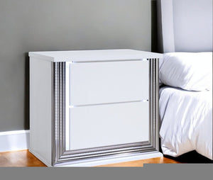 25" White Solid and Manufactured Wood Lighted Two Drawer Nightstand