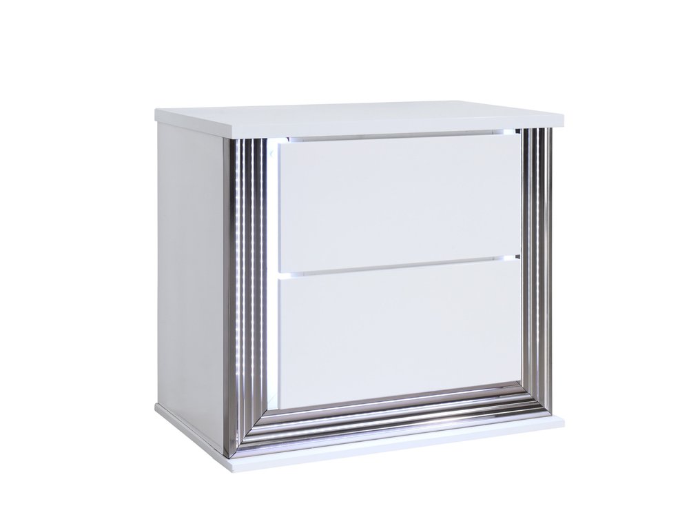 25" White Solid and Manufactured Wood Lighted Two Drawer Nightstand