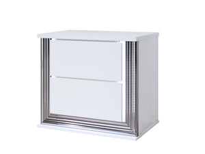 25" White Solid and Manufactured Wood Lighted Two Drawer Nightstand