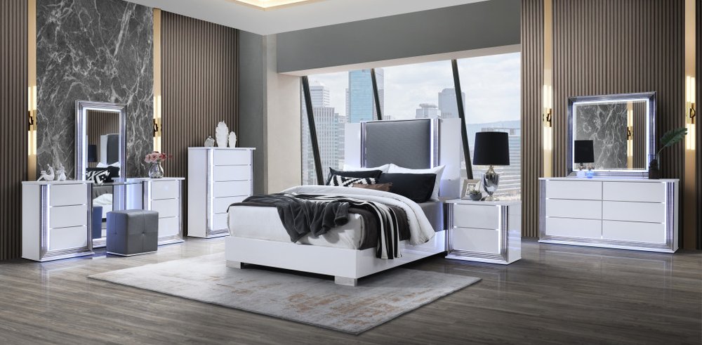 25" White Solid and Manufactured Wood Lighted Two Drawer Nightstand