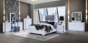 25" White Solid and Manufactured Wood Lighted Two Drawer Nightstand