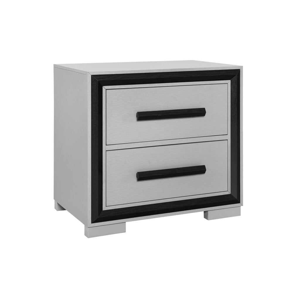 25" Gray and Black Two Drawer Wood Nightstand