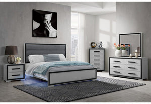 25" Gray and Black Two Drawer Wood Nightstand