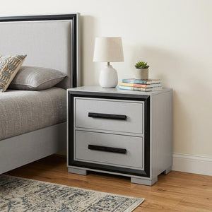 25" Gray and Black Two Drawer Wood Nightstand