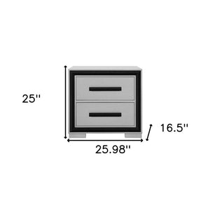 25" Gray and Black Two Drawer Wood Nightstand