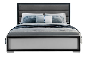 Gray Ribbed Texture Wood And Upholstery Queen Bed Frame