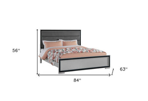 Gray Ribbed Texture Wood And Upholstery Queen Bed Frame