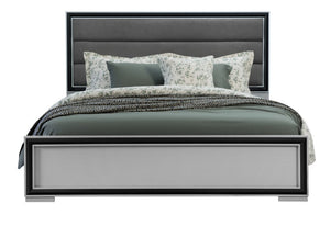Gray Ribbed Texture Wood And Upholstery Queen Bed Frame