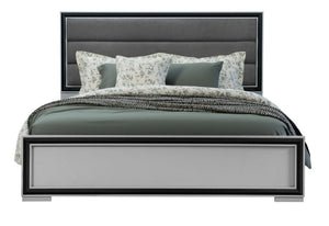 Gray Ribbed Texture Wood And Upholstery Queen Bed Frame