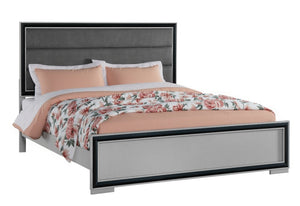 Gray Ribbed Texture Wood And Upholstery Queen Bed Frame