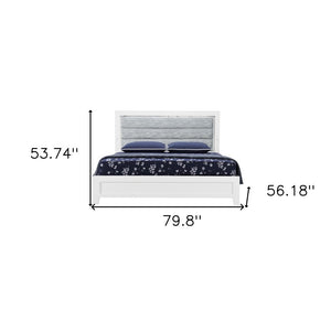 White and Light Gray Ribbed Texture Wood And Upholstery Lighted Full Bed Frame