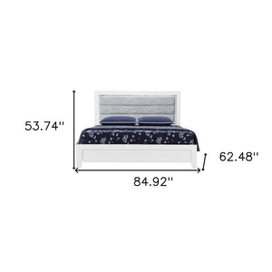 White and Light Gray Ribbed Texture Wood And Upholstery Lighted Queen Bed Frame