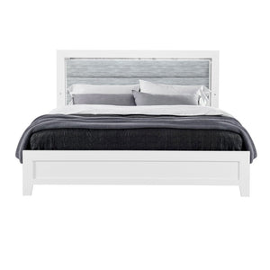 White And Gray Wood And Upholstery Lighted Twin Bed Frame