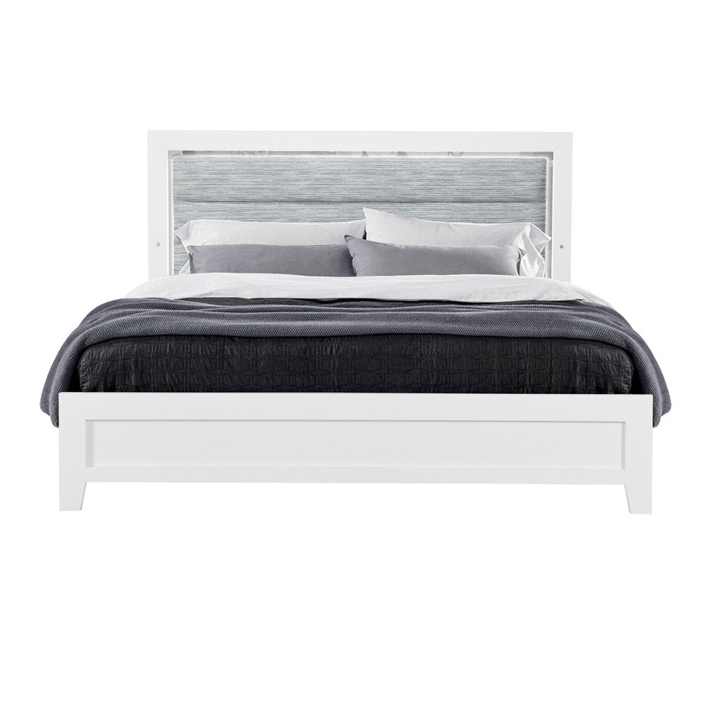 White And Gray Wood And Upholstery Lighted Twin Bed Frame